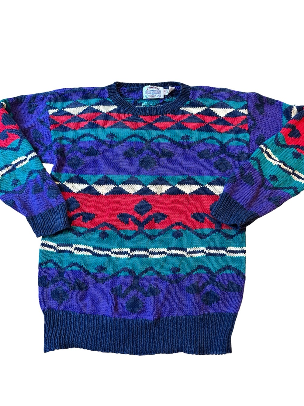 Vintage Geometric Sweater Cotton Blend Crewneck Size Medium